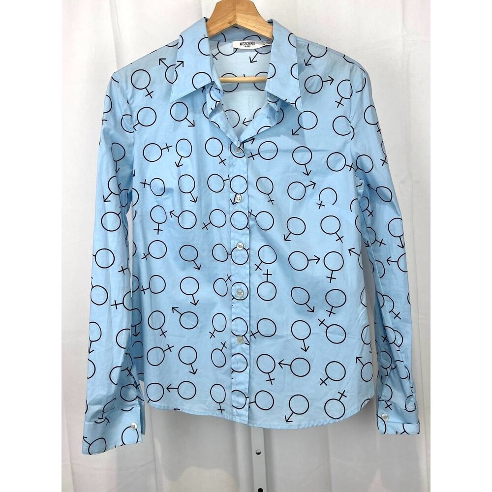 MOSCHINO Donna Jeans Sportswear Int Y2K Button Up Shirt Male Symbol Blue 44 10
